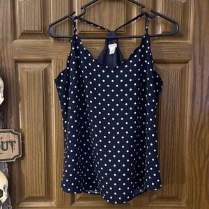 J. Crew Navy and White Polka Dot Tank Top
